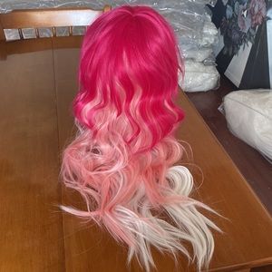 Hot Pink Soft Pink Bubble Pink White Wig Cosplay Costume